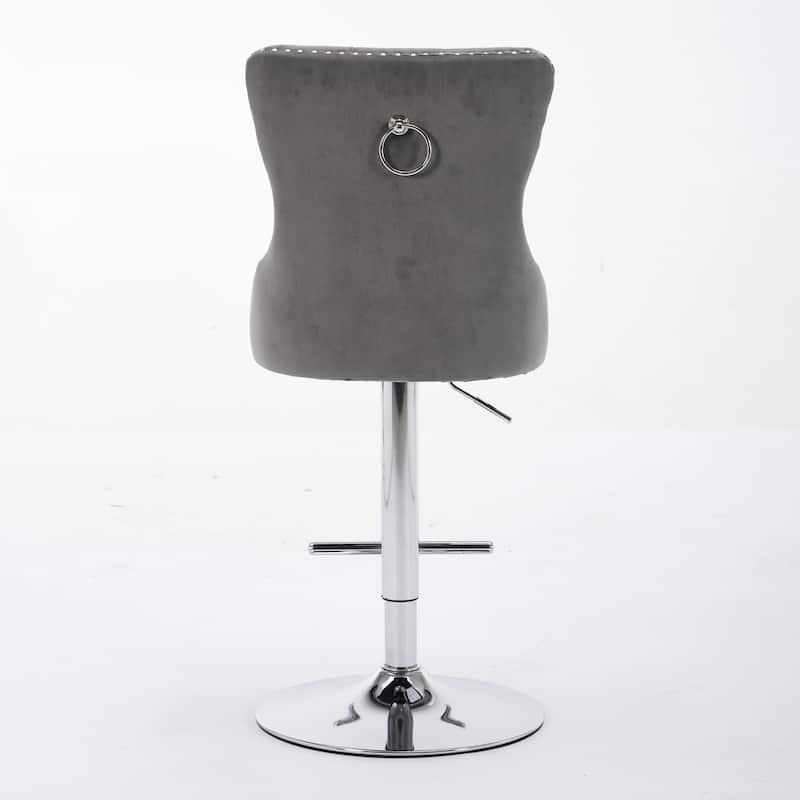 Thick Chrome Swivel Velvet Barstools,Adjustable 25-33"Height,Modern Upholstered with17.7" Base, Set of 2)