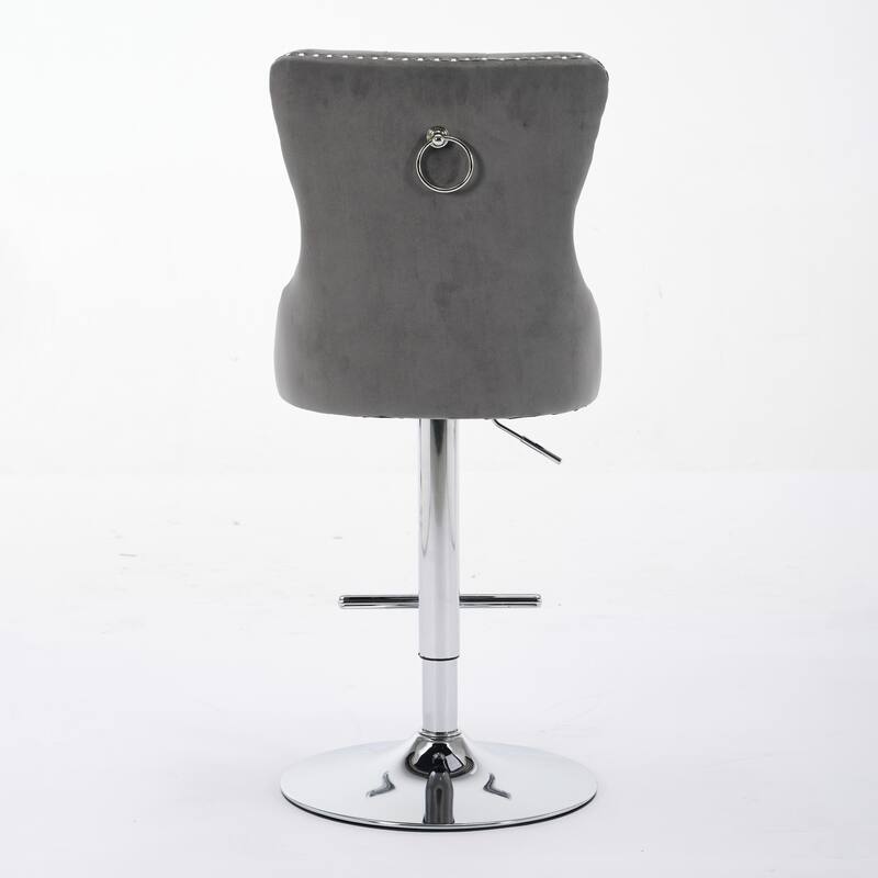 Thick Chrome Swivel Velvet Barstools,Adjustable Height,Modern Upholstered,Sponge&Spring（Set of 2)