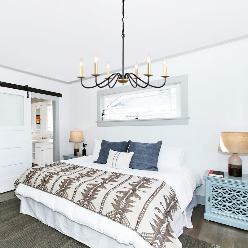 6-Light Rustic Farmhouse Simple Candle Chandelier for Bedroom, Kitchen, Living Room and Foyer