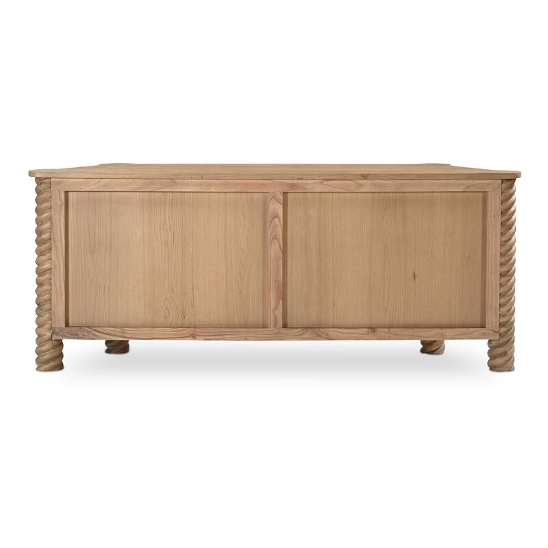 Title: NADAAL STUDIOS Calvert Treccia Sideboard, Solid Oak with Oak Veneer, Turned Legs, Natural Finish
