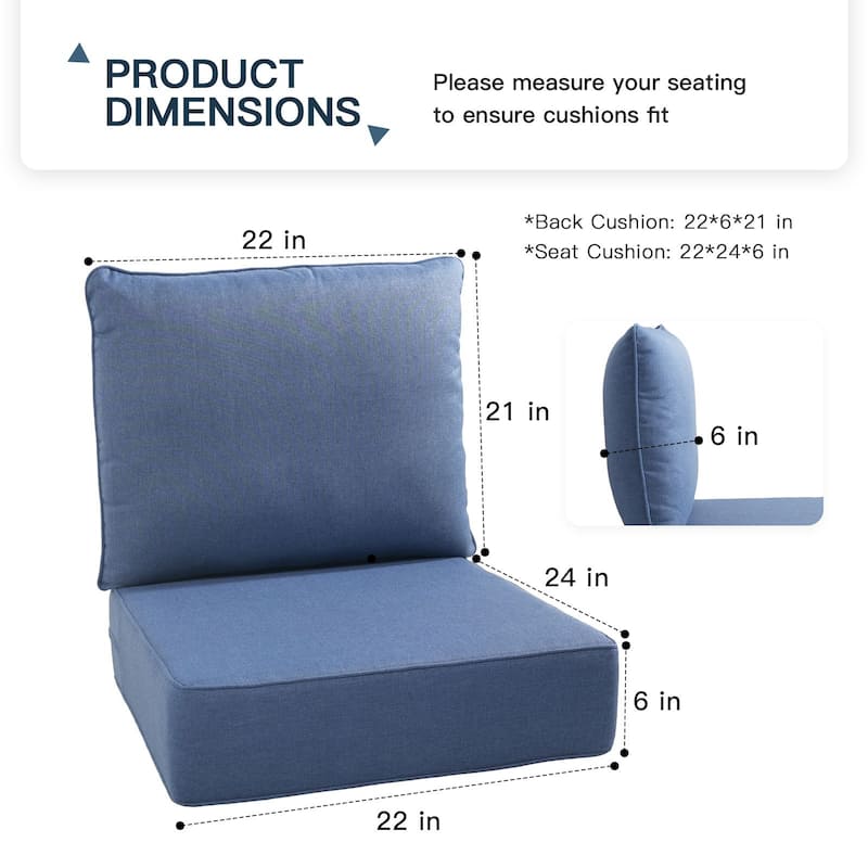 Pocassy 22"x24"x6" Inch Thick Cushions Pillows Indoor Outdoor Cushion 4 Set