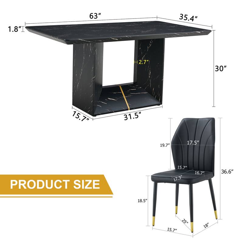 Modern 5-Piece Dining Set with Rectangular Table & Widened Backrest Chairs