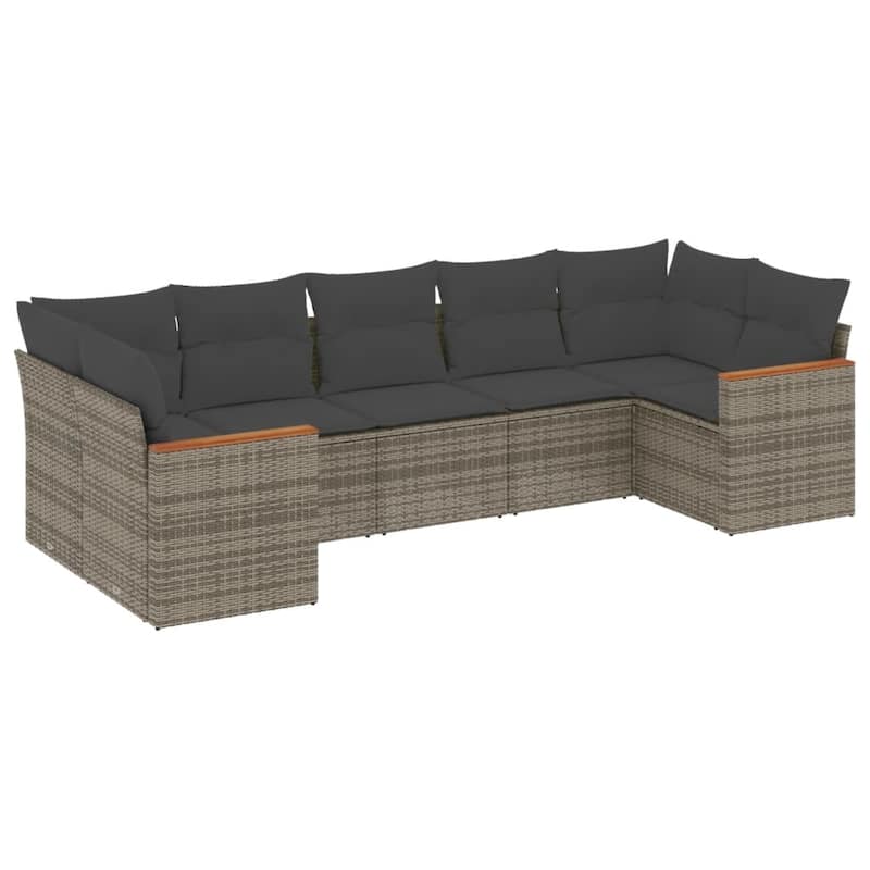 vidaXL Patio Sofa Set with Cushions Outdoor Furniture 7 Piece Poly Rattan - 24.4 x 24.4 x 27.2 in
