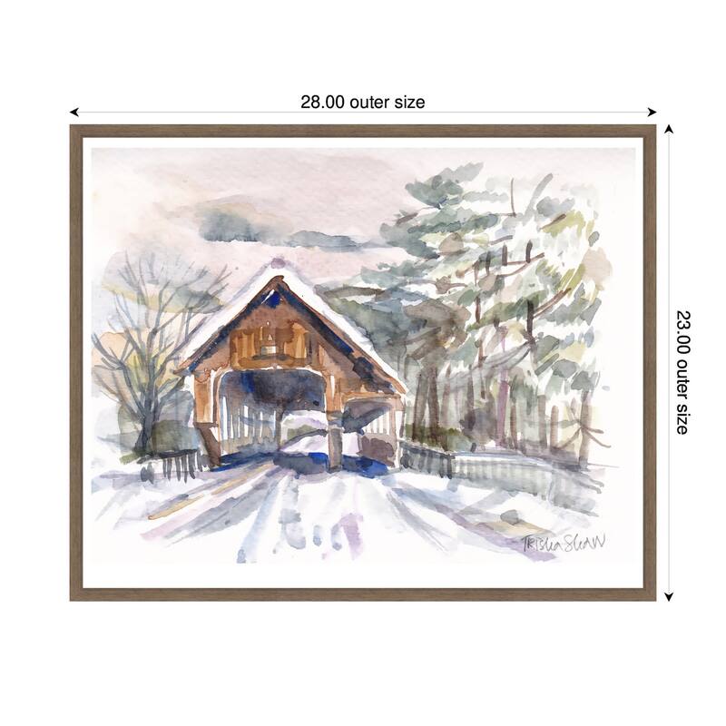 Kate and Laurel Framed Canvas Vermont Snowy Bridge by Patricia Shaw