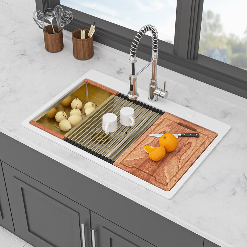 Granite Composite Double Bowl (50/50) Workstation Topmount Drop-in Kitchen Sink