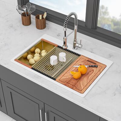 Granite Composite Double Bowl (50/50) Workstation Topmount Drop-in Kitchen Sink