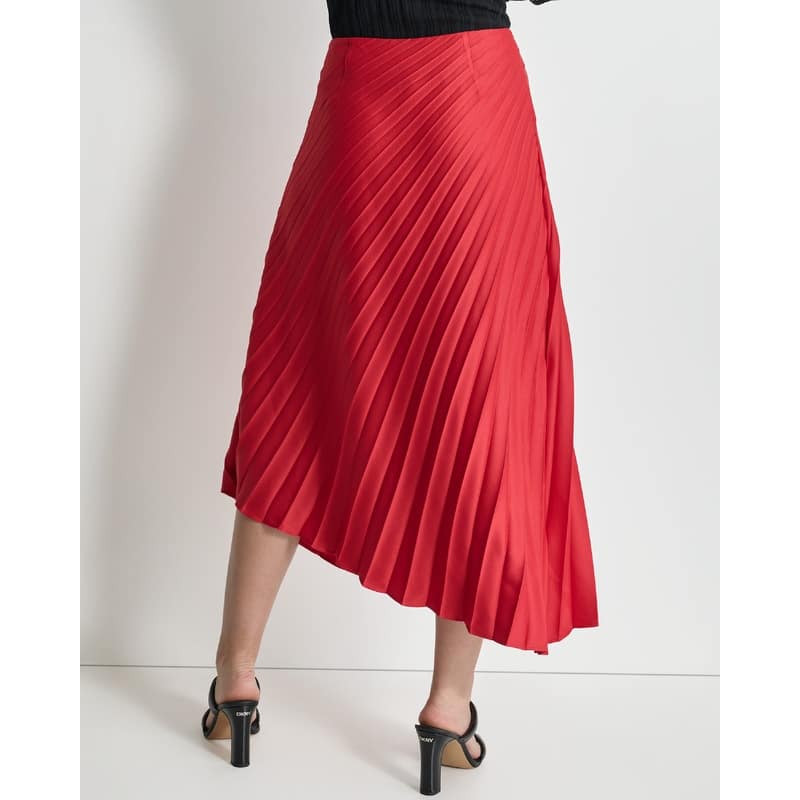 DKNY Pleated Asymmetrical Satin Midi Skirt