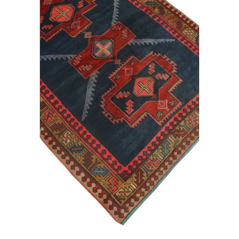 Fine Vintage Distressed Youssif Navy/Burgundy Runner - 4'0" x 10'9"