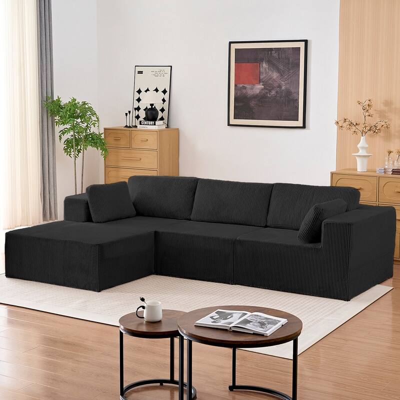 Mixoy 3-Pcs Free Combination Modular Sectional Sofas,Corduroy Compressed L-Shaped Sofa with Flexible Configuration - 3-Seater