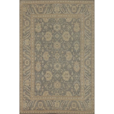 All-Over Gray Floral Oushak Vegetable Dye Large Rug, Floral Geometric Carpet - 13' 10'' X 10' 1''