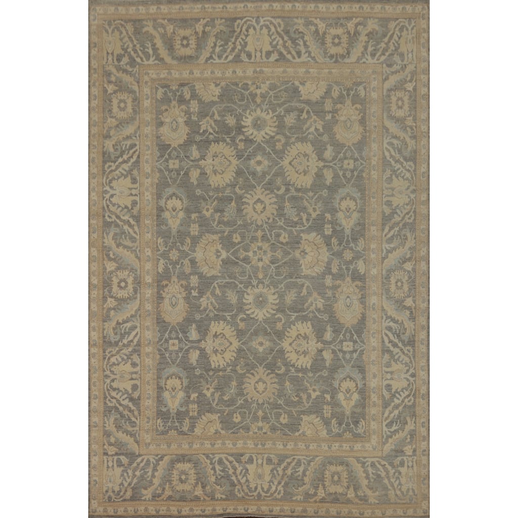 All-Over Gray Floral Oushak Vegetable Dye Large Rug, Floral Geometric Carpet - 13' 10'' X 10' 1''
