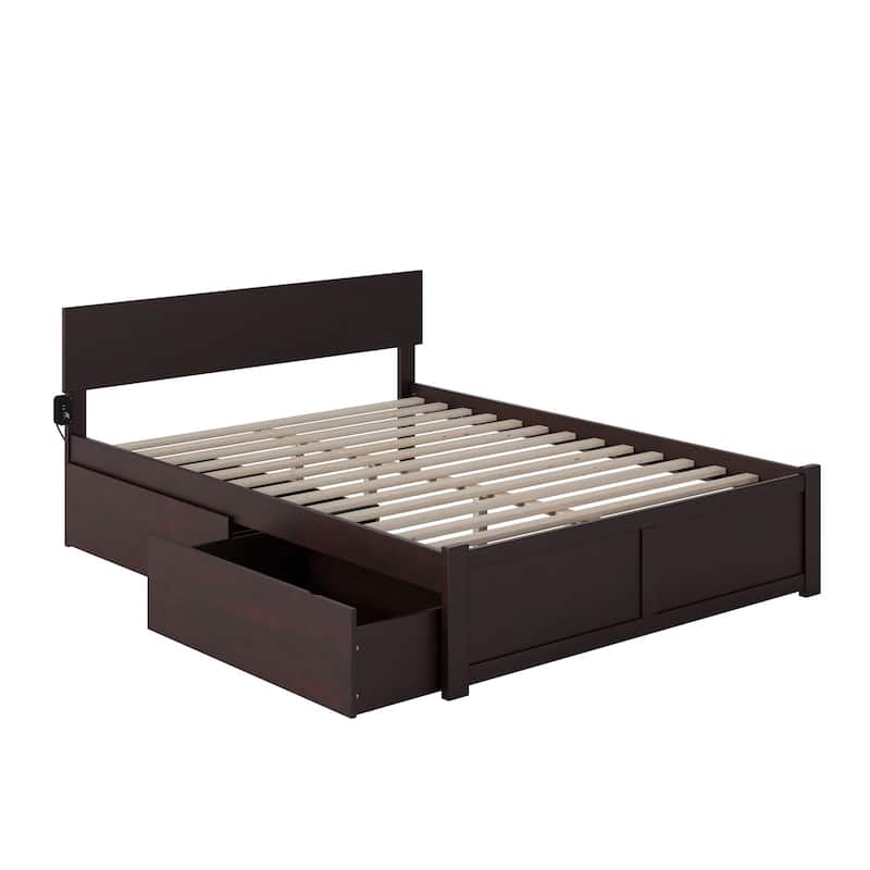 Orlando King Platform Bed with Footboard and 2 Drawers in Espresso