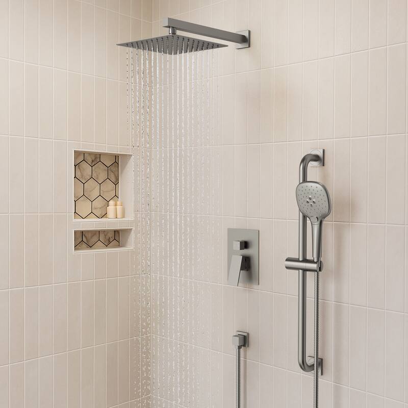 Pressure-Balanced Shower System ,10-Inch Rainfall Shower Faucet with 3-Function Handheld Shower