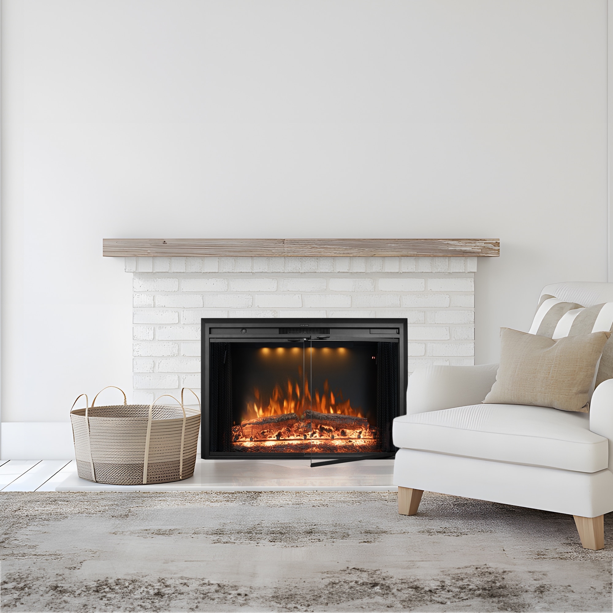 25.3 in. W Recessed Electric Fireplace Insert with Multicolor Flame & Cracking Sound