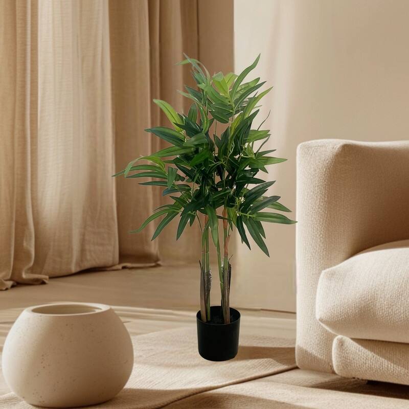 XBrand 35.4-Inch Artificial Bamboo Plant - Realistic Indoor Faux Plant with Adjustable Branches and Cement-Stabilized Pot