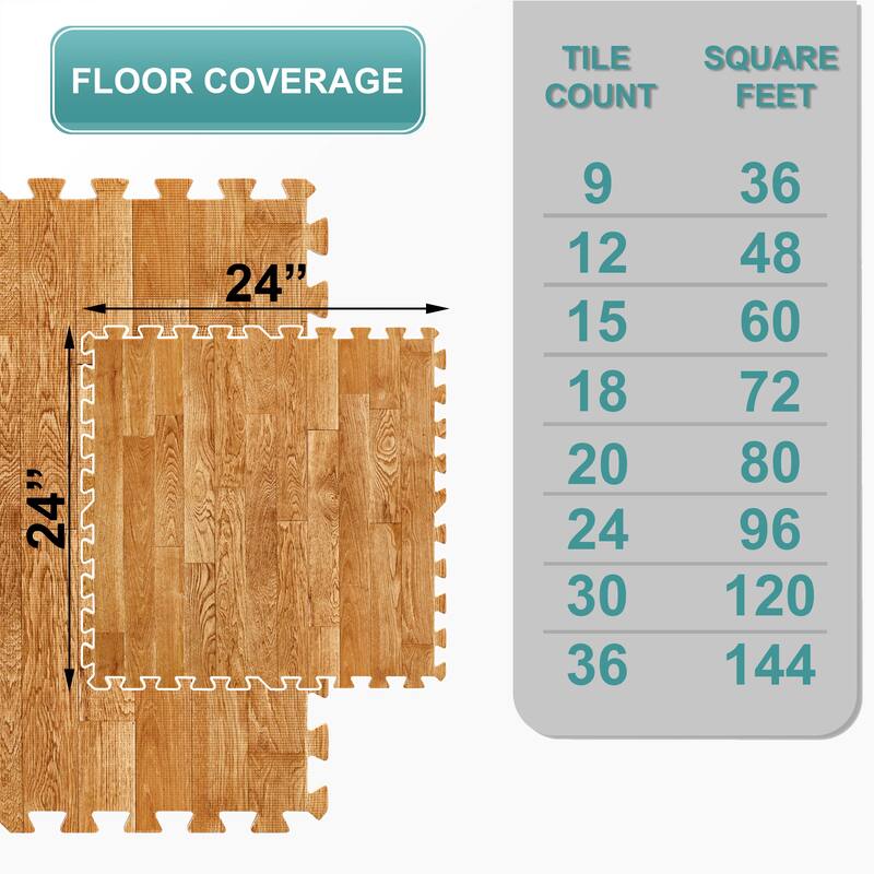 Sorbus 80 Sq. Ft. Wood Grain Floor Tiles Foam Mat EVA Interlocking Mats Tile 3/8-Inch Thick Flooring Wood Puzzle Exercise Mats