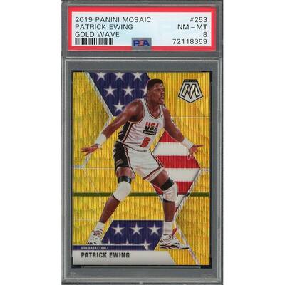 Patrick Ewing 2019 Panini Mosaic Gold Wave Basketball Card #253 Graded PSA 8 - 8'6" x 11'6"