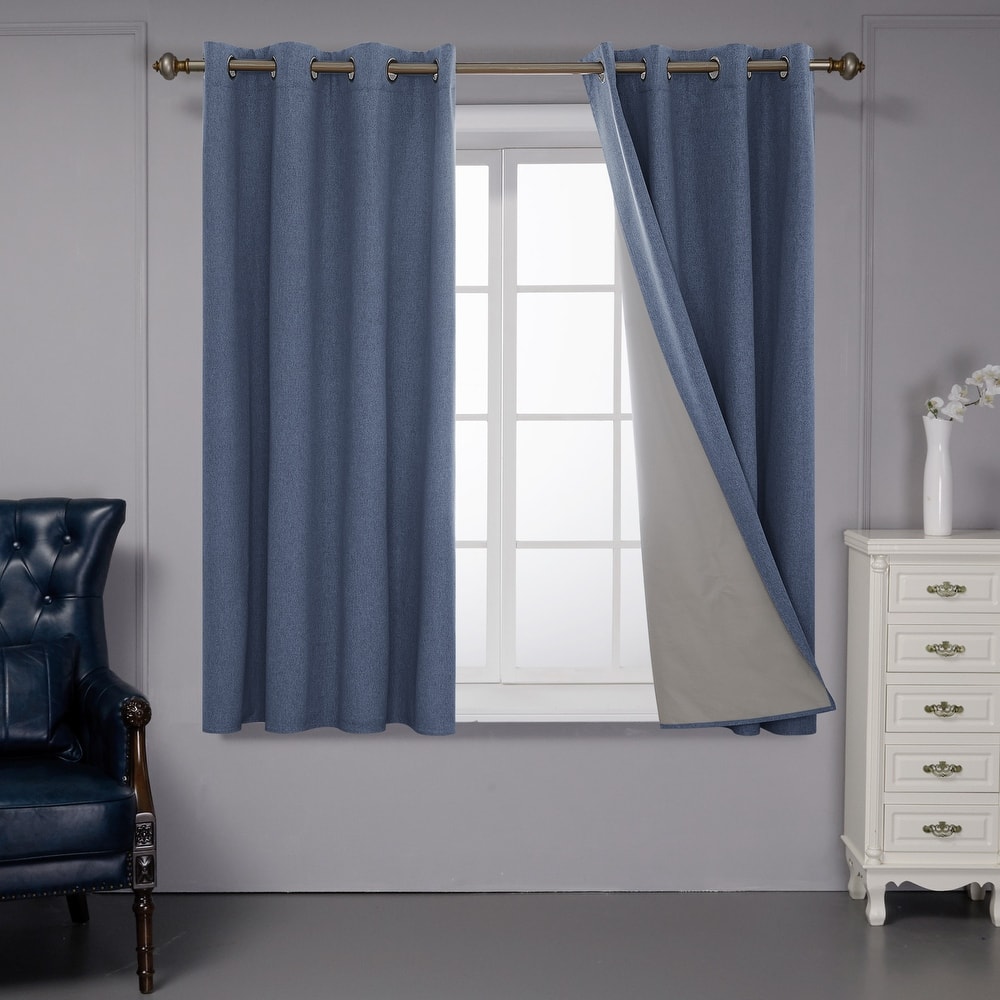 Deconovo Faux Linen Total Blackout with Coating Curtains (2 Panel)