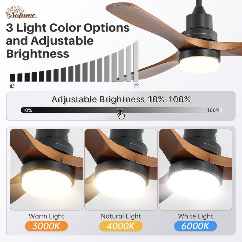 52 inch Smart Solid Wood Ceiling Fan with Intetraged Light and Remote,Google Assistant/Alexa APP Control