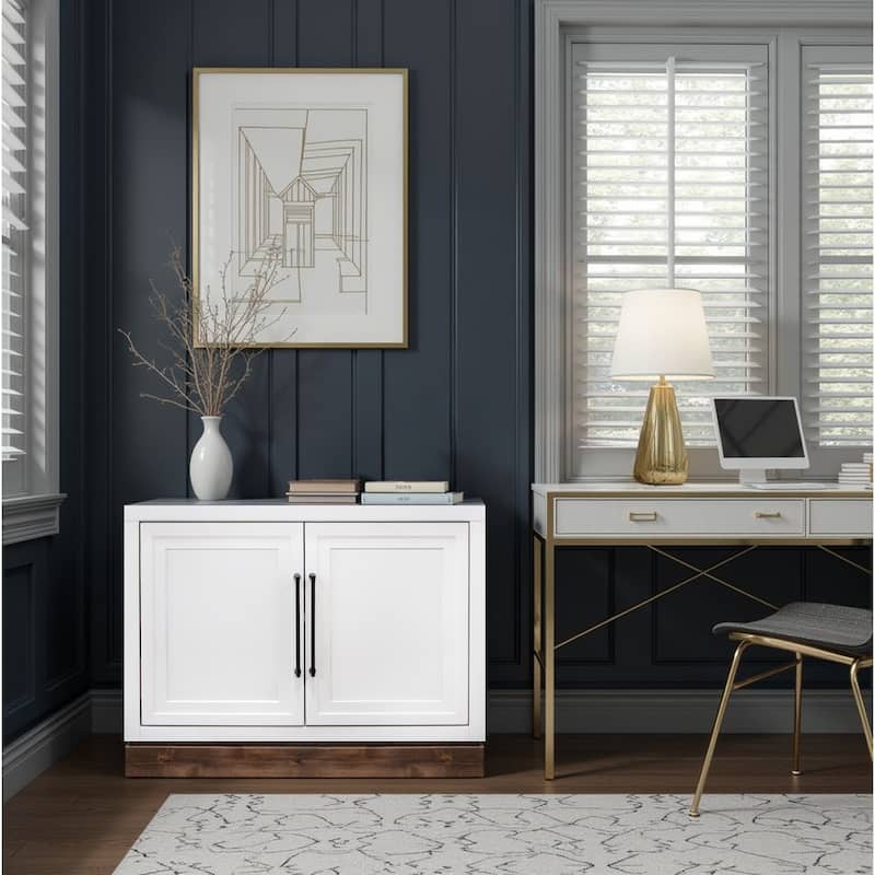 Bridgevine Home Nora Modular 2-Door Base Cabinet, No Assembly Required, Two-Tone Finish - Jasmine Whitewash and Barnwood