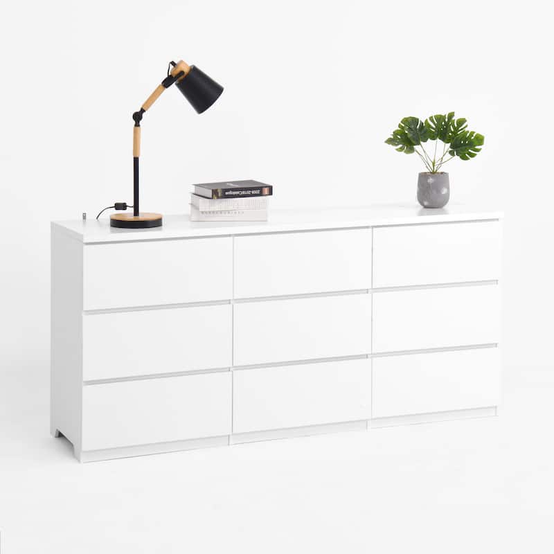 9-Drawer Cabinet for Bedroom, Wide Modern Chest of Drawers with No Handles Design for Living Room & Entryway