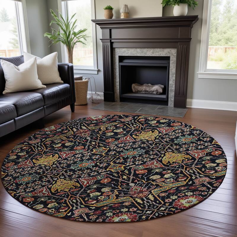 Premium Washable Super Soft Traditional Lobo Mayfield Rug - Black - 8' x 8'