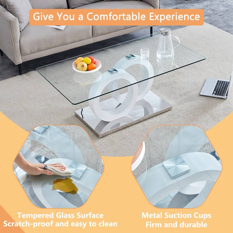25.59" MDF Coffee Table with Circular Base & Clear Top