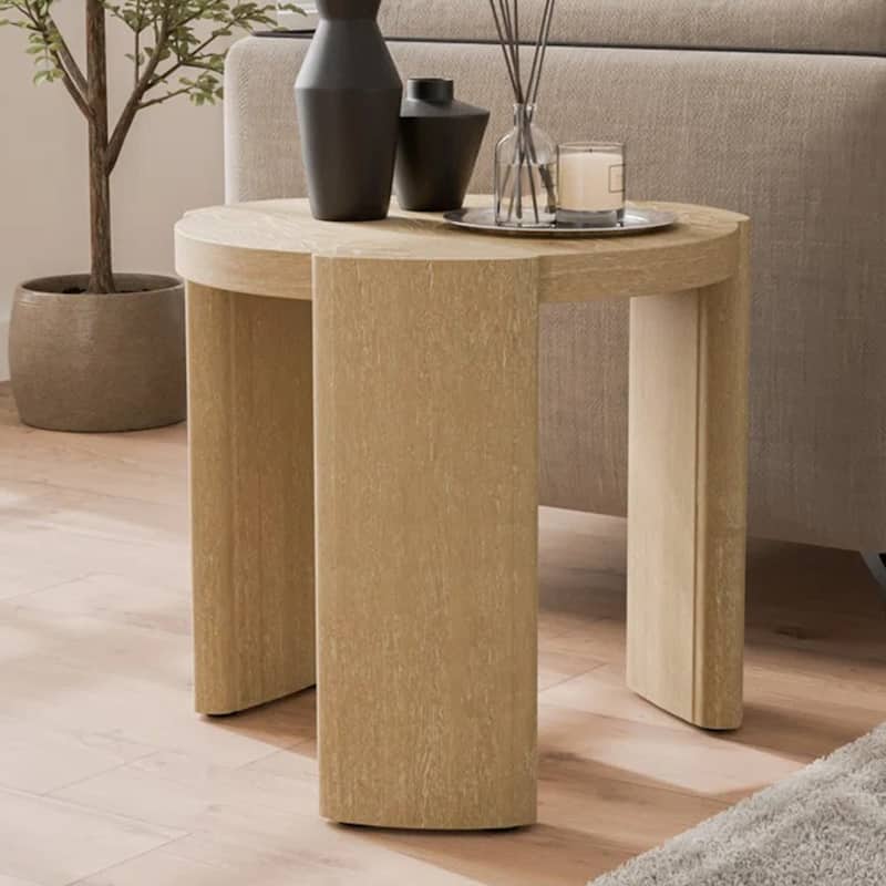 Wooden End Table with Plinth Base in Oak