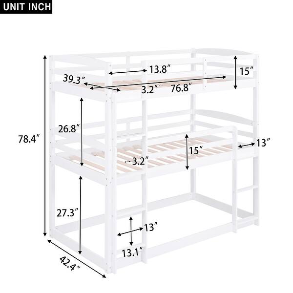Wood Twin Size Triple Bunk Beds with Guard Rail and Ladder - Bed Bath ...