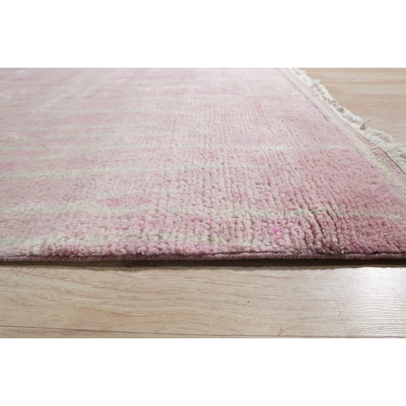 Pink Hand Knotted Wool Moroccan Rug, 10' x 14', plush cozy floor accent - L