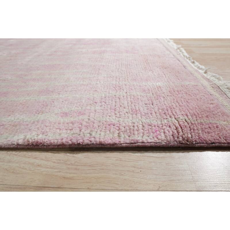 Pink Hand Knotted Wool Moroccan Rug, 8' x 10', soft cozy area rug - L