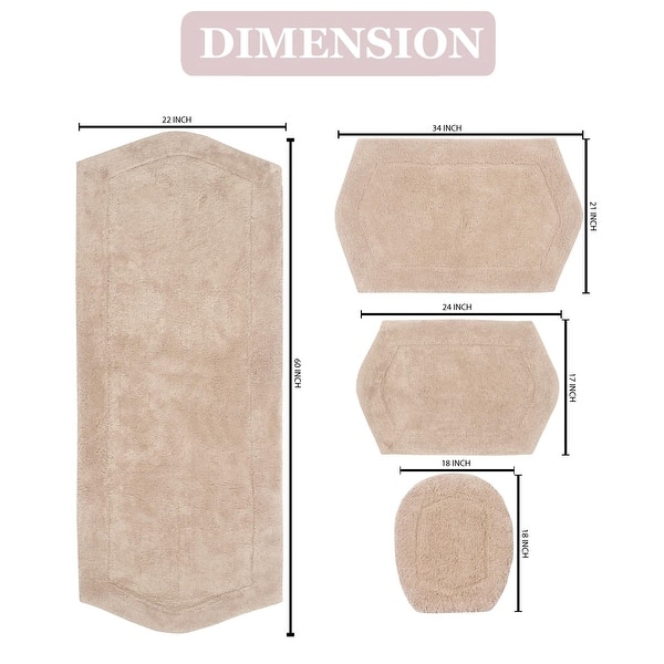 dimension image slide 6 of 19, Waterford Collection 100% Cotton Non-Slip Bathroom Rug, Machine Washable Bath Rug, 4 Piece Bath Mat Set with Toilet Lid Cover