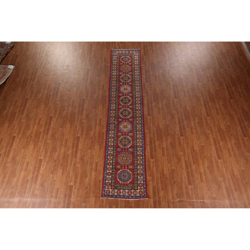 Kazak Oriental Runner Rug Handmade Traditional Red Wool Carpet - 2'9" x 13'1"