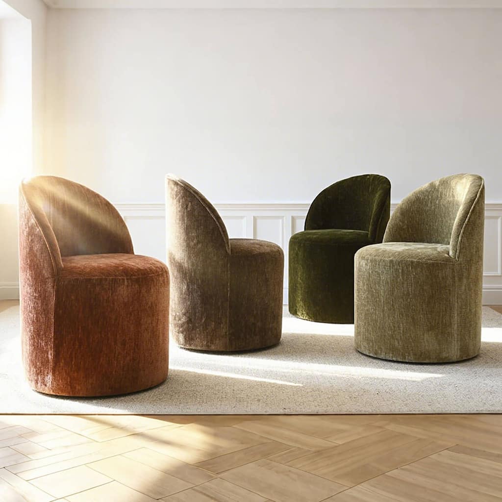 Chenille Upholstered Dining Chair with Castors (Set of 4)