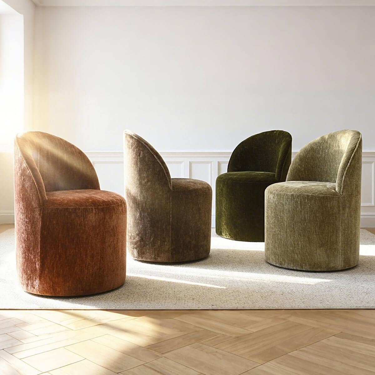Chenille Upholstered Dining Chair with Castors (Set of 4)