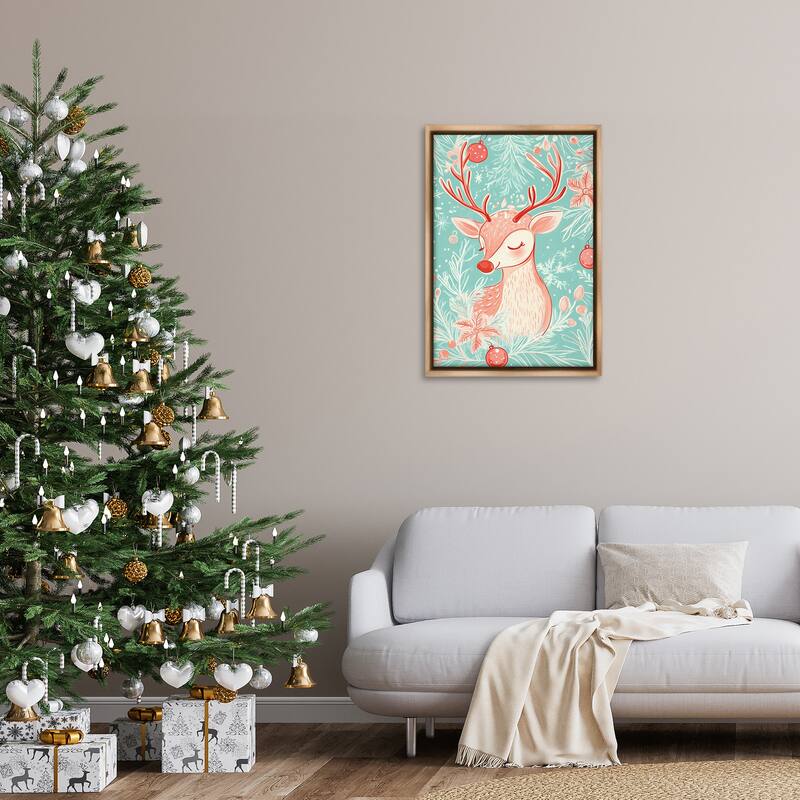 Stupell Pink & Blue Vintage Reindeer Framed Floater Canvas Wall Art Design By Arlington Prints