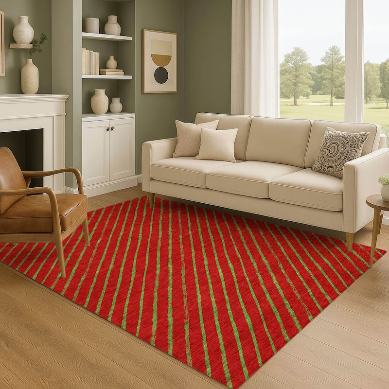 Premium Washable Super Soft Angle Stripe Mayfield Rug - Merlot - 8' x 10'