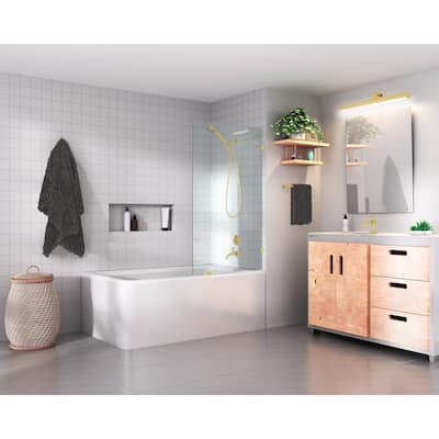 Glass Warehouse 58.25" x 32" Frameless Shower Bath Fixed Panel