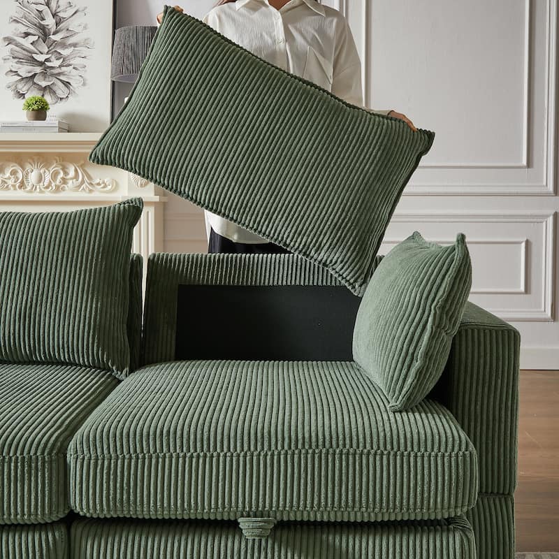 113.5" Corduroy U-Shaped Sectional Sofa with Ottoman