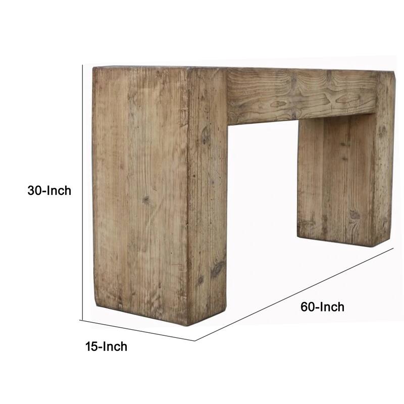 Mao Sofa Console Table, 60 Inch Narrow Top and Panel Legs, Rustic Brown