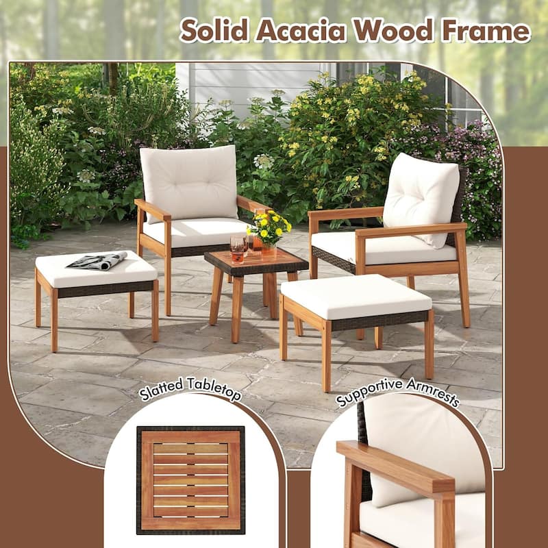 5PCS Rattan Patio Conversation Set Wicker Chairs Outdoor Furniture Set
