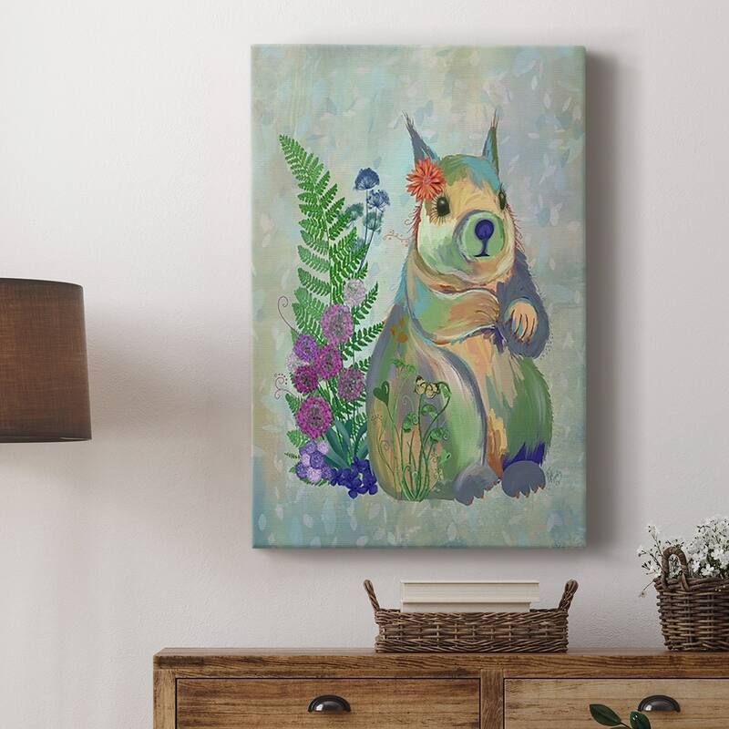 Fantastic Florals Squirrel Premium Gallery Wrapped Canvas - Ready to Hang