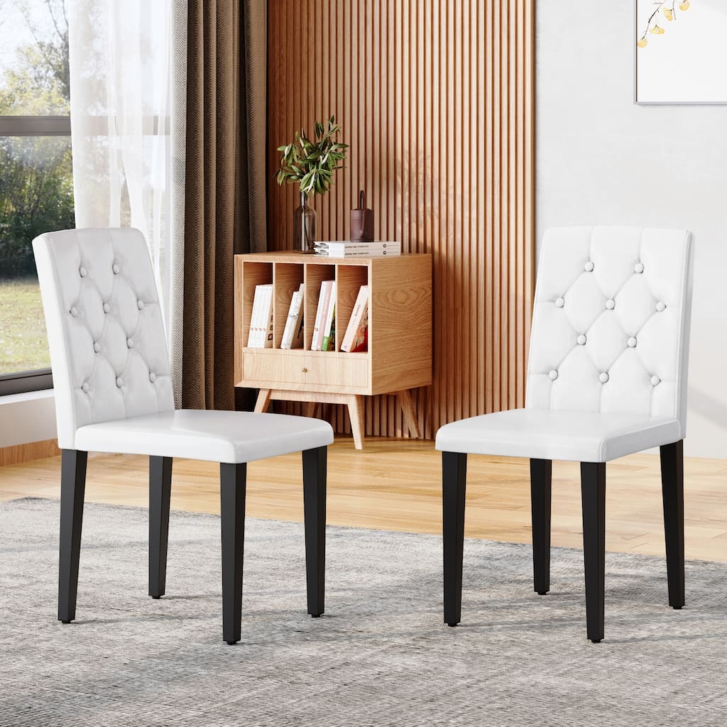 2-pack PU Dining Chairs: Ergonomic Buckle Backrest, 35 inches High, Metal Legs, Combines Comfort and Texture