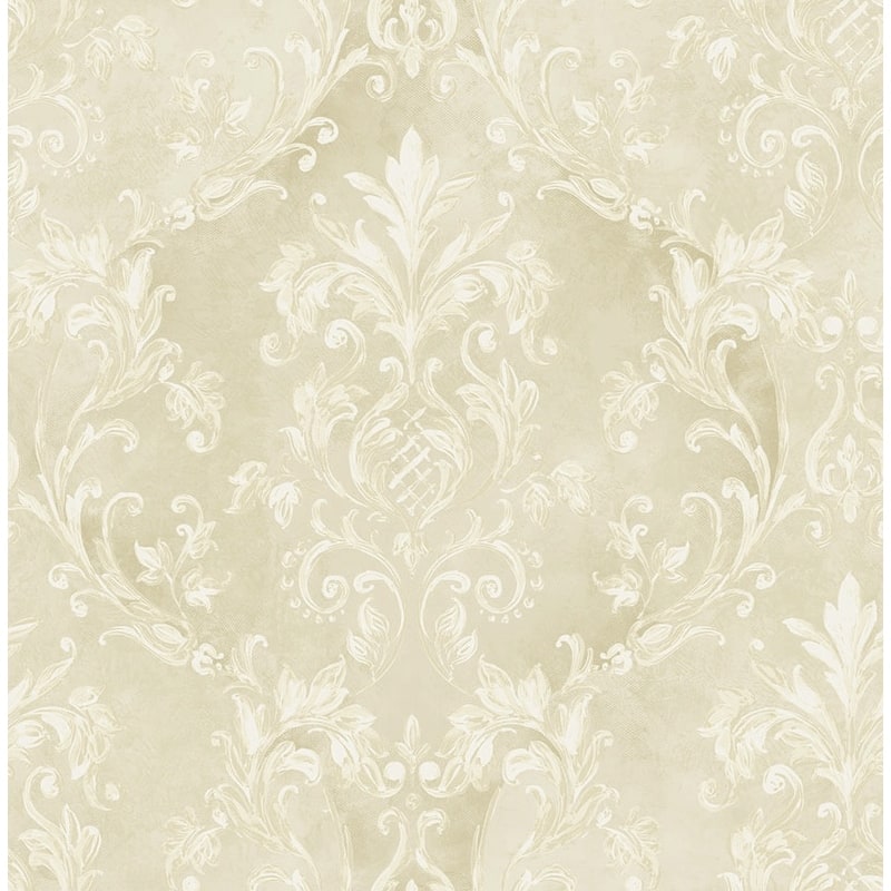 Seabrook Designs Capriana Scroll Trellis Unpasted Wallpaper - 20.5 in W x 33 ft. L - Metallic Almond & Alabaster