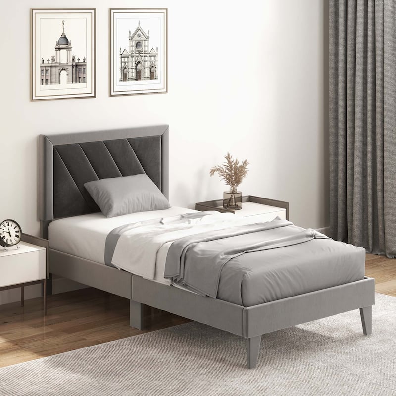 Costway Full/Queen/Twin Size Bed Frame Upholstered Platform Velvet