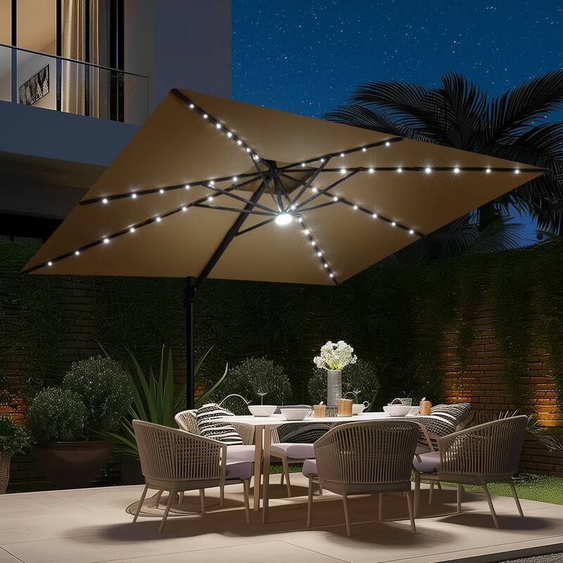 9 FT x 11 FT Outdoor Double Top LED Lighted Patio Cantilever Umbrella
