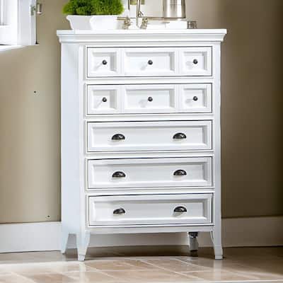 Lile 50 Inch Tall Dresser Chest, 6 Drawer, Crown Molding, Solid Wood, White