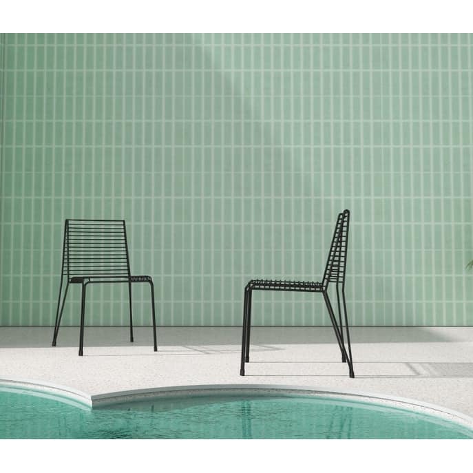 Contemporary Metal Slat Chair With Seat Pad Set of 2