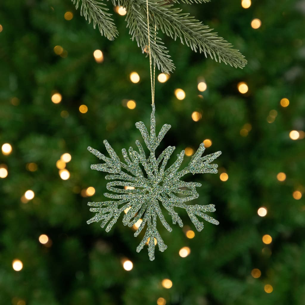 Glitter Snowflake Christmas Ornament - 7.5" - Green