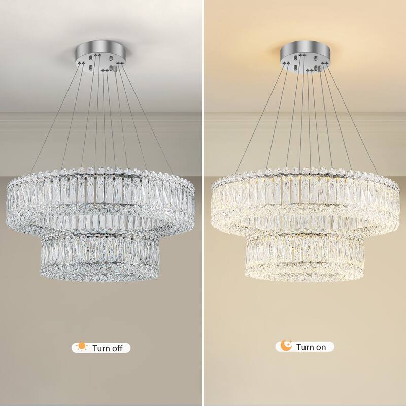1/2-Tier Dimmable Chrome Crystal LED Drum Chandelier